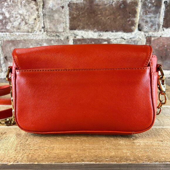 Tory Burch 'Robinson' Tangerine Orange Leather Crossbody w/ Gold Hardware Chain - Picture 6 of 13